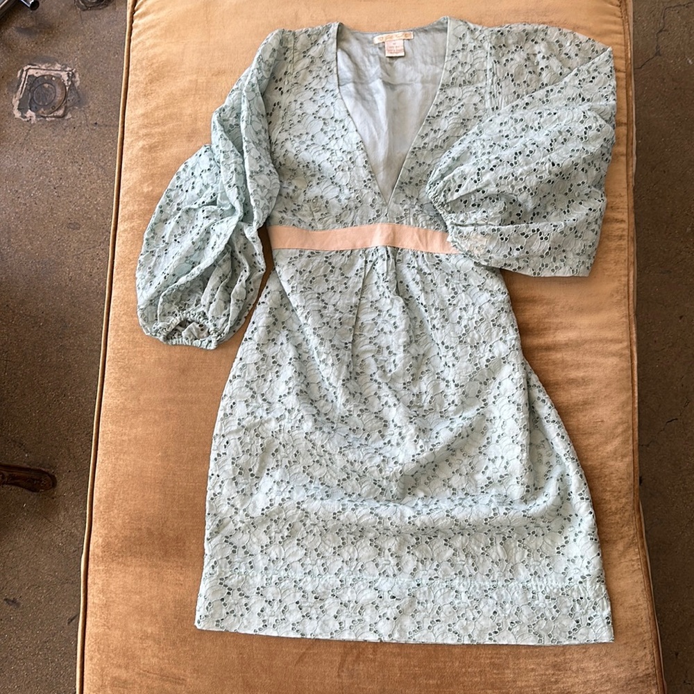 Silk eyelet Fully lined dress New Pastel Empire waist Sash Ribbon tie back - Picture 4 of 16